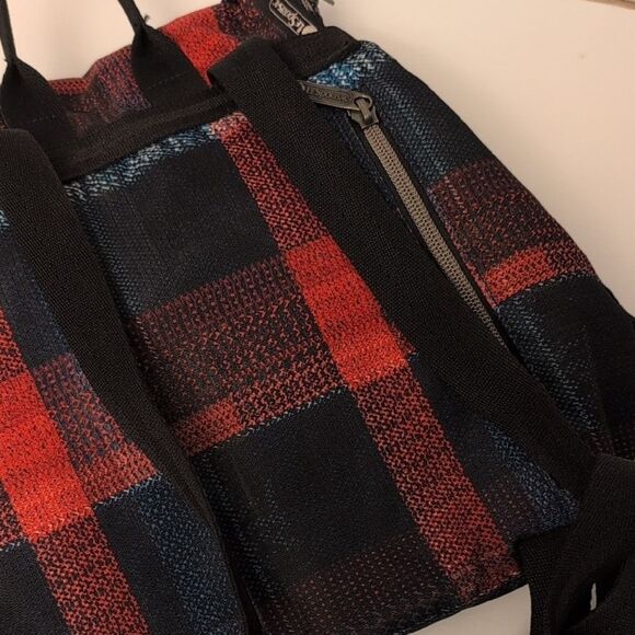 Lesportsac Checkered Plaid Small Backpack Black Red Cinch Bag Pockets Flap main image 6